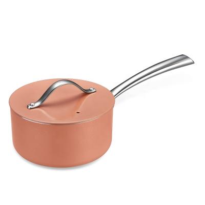 China Viable color Amazon hot sale cookware set pressed ceramic coating aluminum milk pot with stainless steel handle and aluminum lid for sale