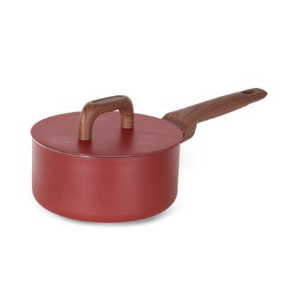 China Amazon sustainable hot sale pressed aluminum nonstick coatingsauce pan with wooden handle and aluminum lid for sale