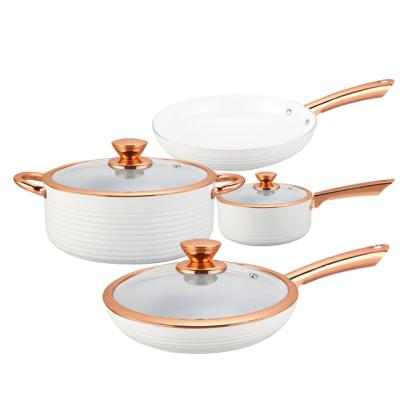 China 2022 Hot Selling 7Pcs Viable Hot Sale Aluminum Gold Lid Amazon Ceramic Cookware Set Ceramic Pots And Pans Cookware for sale