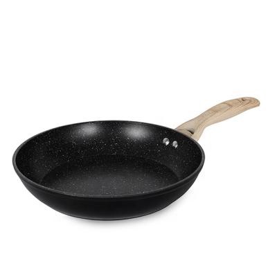 China Factory direct supply high quality viable stone maifan wok nonstick marble coating fry pan with wooden soft handle for sale