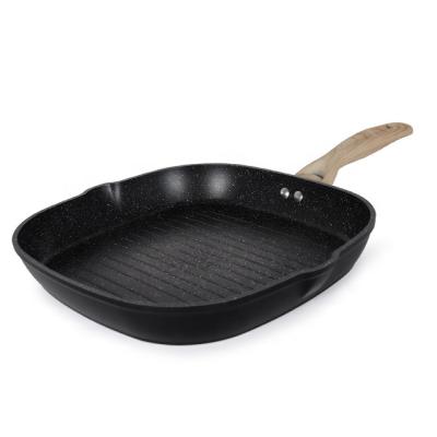 China Amazon viable hot sale durable maifan stone wok forged aluminum black non stick marble coating grill Pan With Induction Bottom for sale