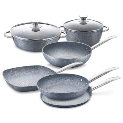 China Sustainable hot selling classic 8pieces pressed aluminum non-stick cookware sets aluminum cheap kitchenware for sale