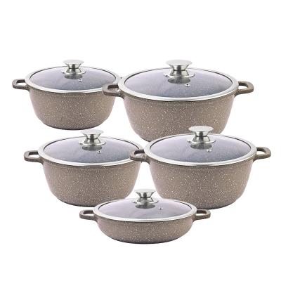 China Viable Classic Design Cookware 10pcs Cheap Die Cast Nonstick Marble Coating Set for sale