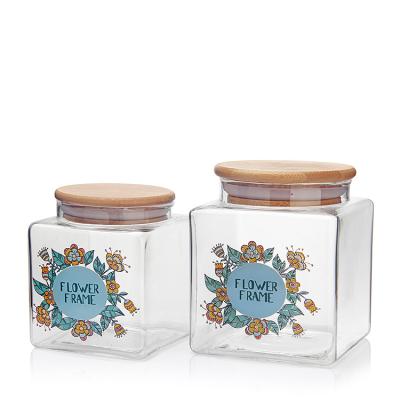 China Custom clear glass kitchen sealed food container freshness preservation style potted cube tea storage jar for sale