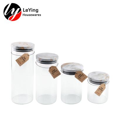 China Freshness Preservation Straight Edge 4Pcs High Borosilicate Glass Storage Jar Kitchen Canisters for sale