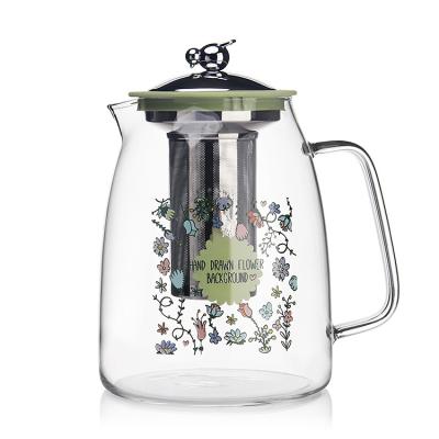 China Sustainable Factory Customized Large Capacity Heat Resistant Glass Water Cup Teapot With Filter for sale