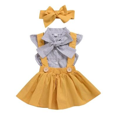 China ChengXi Breathable Lovely Girl Clothes Sets For Summer Kids Clothing Set Top+Pant+Hairband Girl's Clothing Set for sale