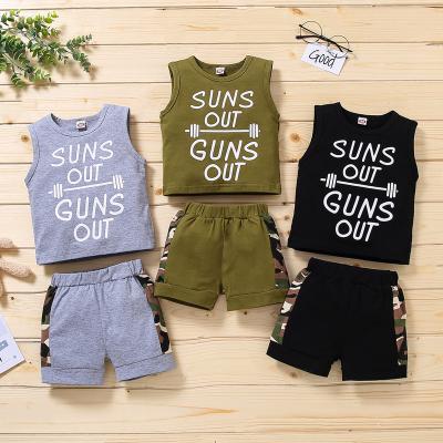 China Casual Toddler Baby Boy Sleeveless Letter Printed Tops Camouflage Shorts Summer Outfits Clothes T-shirt Vest Pants Kids Clothing Set for sale