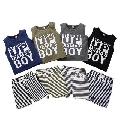 China 2021 Fashion Casual Boys Invest Shorts Suit Letter Printed Sleeveless Tops Stripe Short Pants 2PCS Sets Summer Teams Baby Clothes for sale