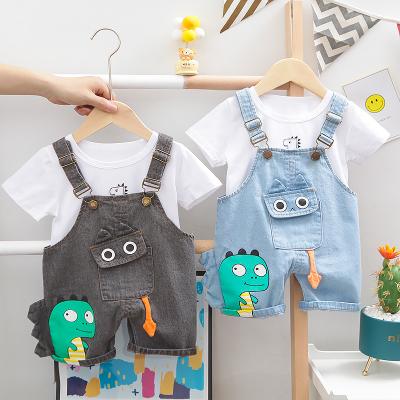 China Overall 2021 Denim Casual Clothes Baby Boy Set Short O Neck Sleeveless T-Shirt Shorts 2 Pieces Suit New Children Kids Infant Clothing for sale