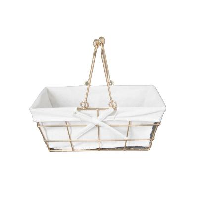 China 2021 New Product Metal Stocked Basket With Handles Gold Bread Basket for sale