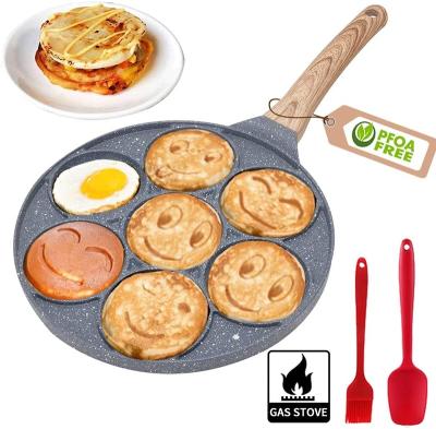 China Viable Maker Silver Dollar Pancake Pan 10 Inch Pancake Pan with 7-Mold Oatmeal Cookie Faces for Breakfast Fried Egg Cooker Griddle for sale