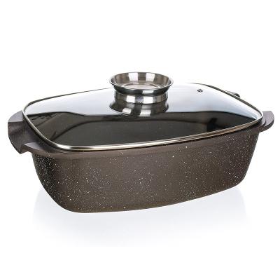 China Sustainable Die Casting Aluminum Granite Roaster With Glass Lid Nonstick Cookware for sale