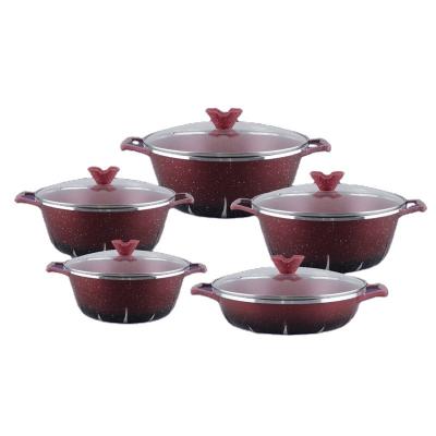 China Die Cast Aluminum Sustainable Non Stick Cookware Set Cooking Pot Sets With Marble Coating Casserole For Cook Soup for sale