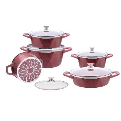 China 10pcs Kitchen Viable Nonstick Aluminum Soup Cooking Pots Ceramic Casserole Nonstick Cookware Sets With Panela Jogo Lip for sale