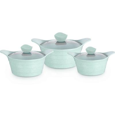 China 6pcs Sustainable Die Cast Aluminum Nonstick Cooking Pot With Green Color for sale