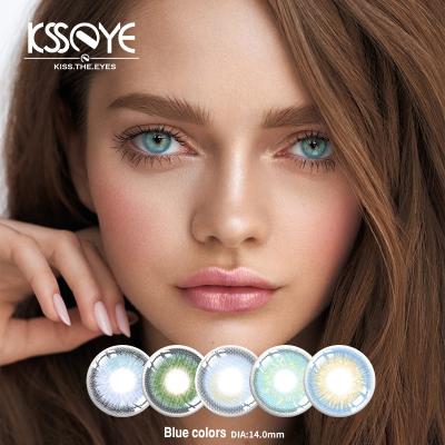 China Kundenspezifische Logo Nougat Blue Eye Contact-Linsen-dreifacher Ton 14.2mm zu verkaufen