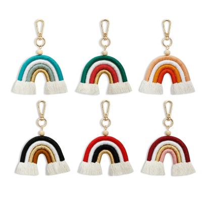 China Fashion Colorful Woven Rainbow Key Chain Bag Keychain Key Pendant Holder for Women Girls for sale