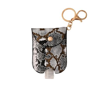 China 30ml Sanitizer Bottle with New Leopard Print Leather Case Holder Lobster Clasp Key Chain Travel Chain Travel Bottle Holder Include 30ml Empty Mini Travel Size Bottles for sale