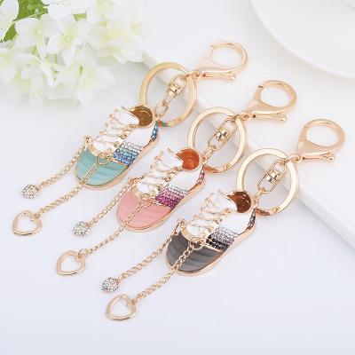 China Advertising Cute Rhinestone Crystal Keychain Pendent Charm Gift Sneaker Promotion Women Clip Purse Phone Bag Decor Keyrings for sale