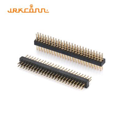 China Double Rows Machined 1.27 Mm Pitch Connector Dip Type Round Hole Right Angle Pin Header for sale