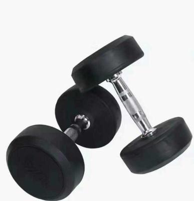 China Universal Commercial Rubber Coated Steel Free Weight Round Fixed Dumbbells Dumbbell With Chromed Handle Bar for sale