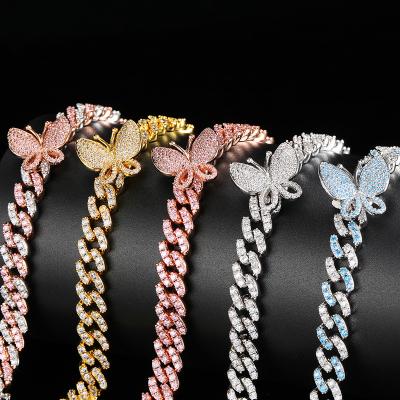 China Luxury High Quality Ms. Bling Jewelry 12mm Butterfly Bracelet Hip Hop Factory Crystal Cuban Chain Wholesale for sale