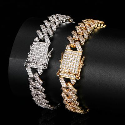 China High Quality 12MM BRASS WITH ZIRCON BRACELET HIP-HOP ICE ZIRCON Chain Bracelet Cuban Men's Jewelry Copper CZ Bracelet for sale