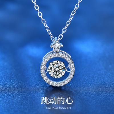 China Wholesale Fashion 925 Heart Necklace Woman Summer Fashion Personality Morsan Diamond Clavicle Chain Jewelry Silver Swinging Round Pendant for sale