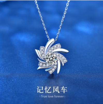 China Fashion windmill necklace S925 Sterling Silver Pendant Europe and the United States light niche design luxury sense of Mozambique stone for sale