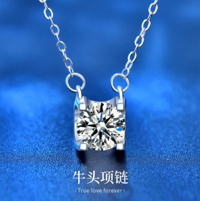 China Fashion S925 Sterling Silver Oxhead Mozambique Diamond Necklace Jewelry Custom Wholesale New Simple Style Pendant Accessories for sale