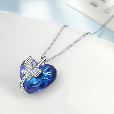 China Wholesale Sound Sensitive Heart Shaped Pure Silver Heart Shaped 925 Necklace Factory Heart Shaped Crystal Pendant for sale