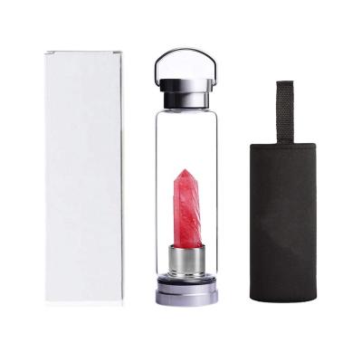 China Hot Sale Sustainable Rose Stone Crystal Point Bottle Natural Infused Crystal Energy Water Bottle for sale