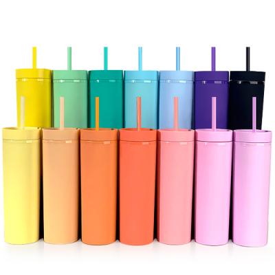 China 16oz Straight Pastel Colored Cup Frosted Water Bottle Reusable Double Wall Tumbler Plastic for sale