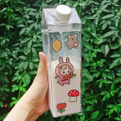 China 500Ml Reusable Leakproof Transparent ClearJuice Acrylic Milk Carton Shape Box Plastic Water Bottle for sale