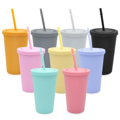 China 16oz Matte Acrylic Drinking Cups Double Wall Plastic Bulk Cold Drinks Tumbler Cup With Lid And Straw for sale