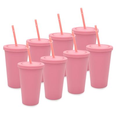 China Custom Logo Bpa Free Reusable Pastel Colored Acrylic Cups With Lids And Straws Double Wall Plastic Bulk Cup for sale