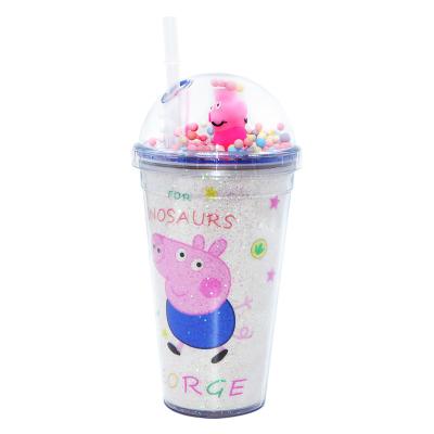 China Wholesale Bpa Free Travel Mug Kids Student Cartoon Plastic Glitter Tumbler With Lids And Straw for sale