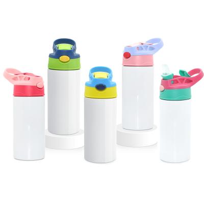 China Usa Warehouse 12 oz Insulated Diy Straight Sublimation White Stainless Steel Flip Top Kid Water Bottle for sale