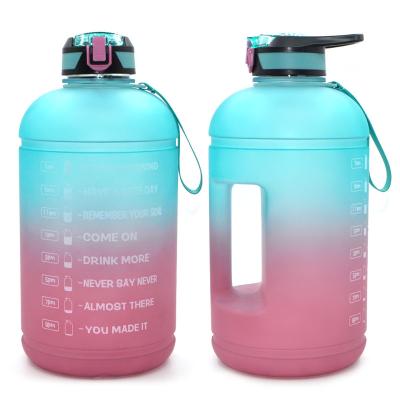 China 1 Gallon Multicolor Gradient Fitness Sports Plastic Water Jug Motivational Water Bottle With Time Marker for sale