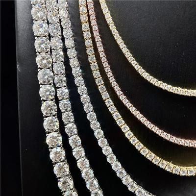 China High End Tennis Hop Hip Hop Hip Hop Chain Necklace 3MM 925 Sterling Silver Moissanite Necklace for sale