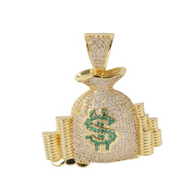 China Hiphop Men's Hip Hop Pendant Iced Out Bling Bling Money Bag Pendant for sale