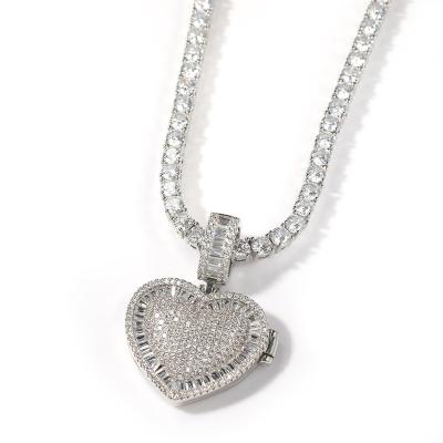 China Hiphop Pave Diamond Custom Photo Heart Shaped Frame Pendant Pendant for sale