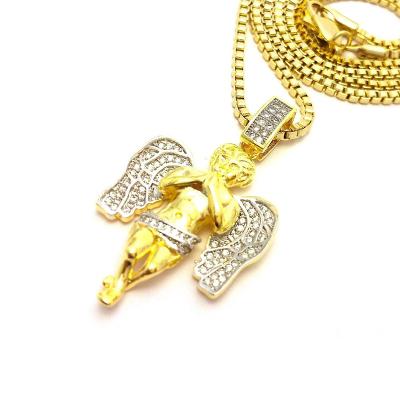 China Hiphop 14K Gold Plated Micro Pave CZ Angel Prayer Pendant For Men for sale