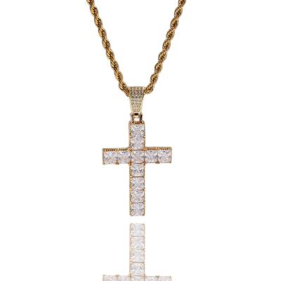 China Hiphop 14k Gold Filled CZ Square Cross Charm Hip Hop Pendant for sale