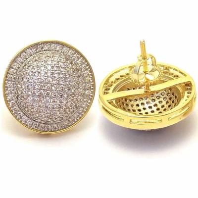 China Hip Hop Style Gold Finish Lab Diamond Screw Dome Back Stud Earrings for sale