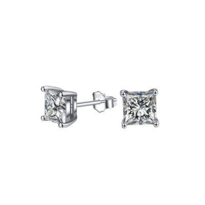 China Hiphop Hip Hop Earrings Wholesale 925 Sterling Silver Princess Cut CZ Stud Earrings for sale