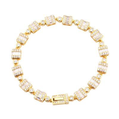 China HIP HOP Trending Bracelets 2021 Gold Bangle For Women Designs Baguette CZ Zirconia Bracelet for sale