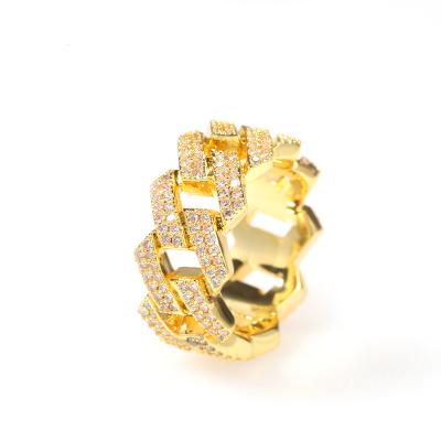 China Hiphop Iced Out Hip Hop Ring Gold Thin Layer Link Chain Bling Bling Cuban Ring for sale