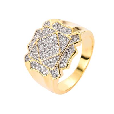 China Hiphop Wholesale Two Tone Micro Pave CZ Hip Hop Ring Jewelry For Man for sale